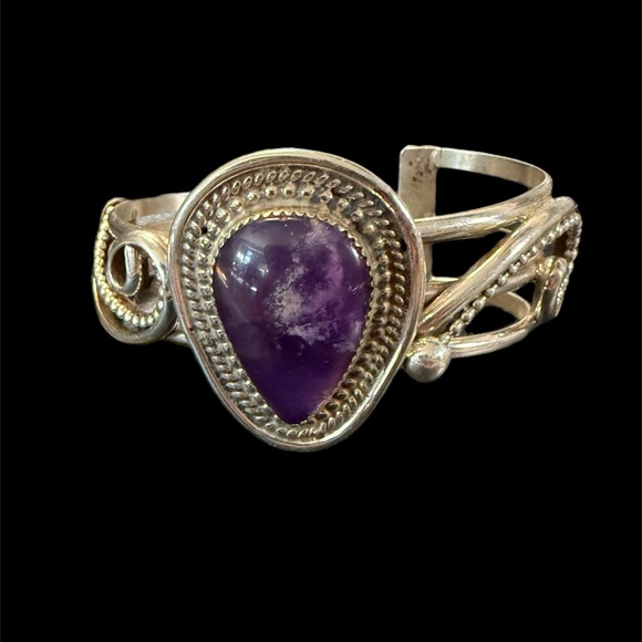 Jewelry - New 💜 Sterling Navajo Amethyst Cuff Bracelet Signed Native American
